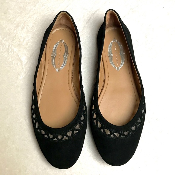 Elie Tahari Black Suede Lattice Ballet Flats - Picture 2 of 8